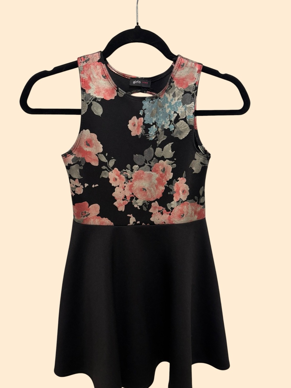 Girls Black Floral Skater Dress Size 10/12